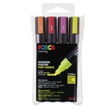 Kreide-Marker-Set Posca 5M,<br> 4 Stück, Neon-Farben, 1.8-2.5mm, wasserresistent