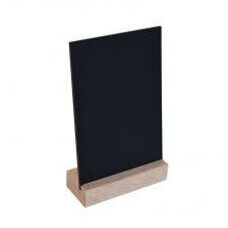 Tischtafel 9.5x16cm aus Kunststoff, mit Holzsockel, einseitig beschriftbar  