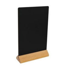 Tischtafel 14x21cm aus Kunststoff, mit Holzsockel, beidseitig beschriftbar  