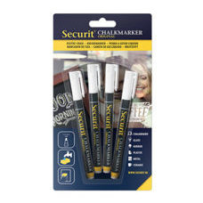 Kreidemarker Securit S, <br> 4er-Set, weiss, 1-2mm, nicht wasserresistent 