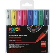 Kreidemarker-Set Posca 1M,<br> 8 Stück, diverse Farben, 0.7-1.0mm, wasserresistent
