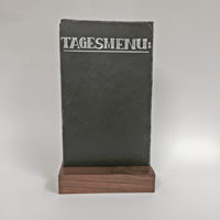 Tischtafel 15x25cm aus echtem Naturschiefer mit Holzsockel gross  